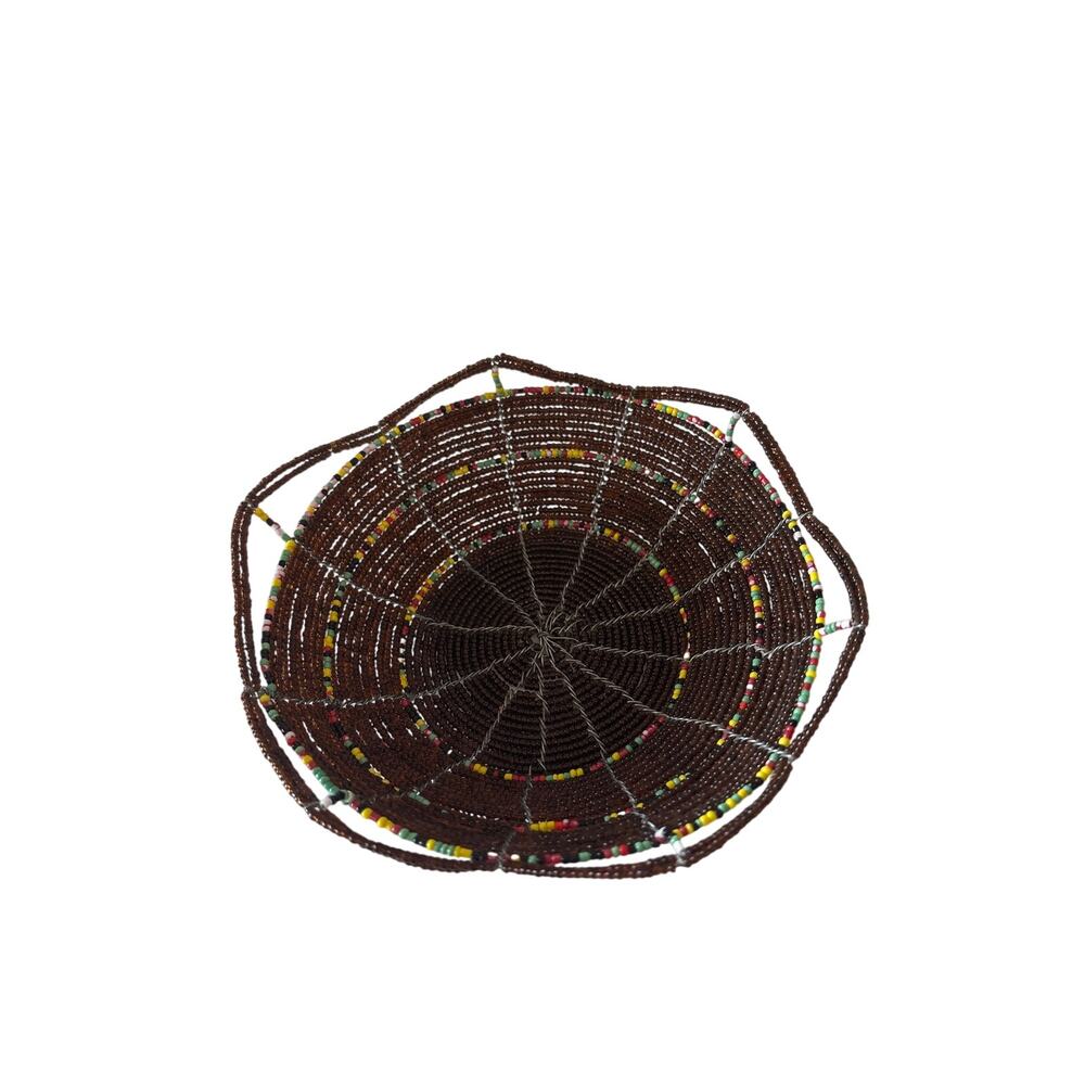 African Maasai Wire Seed Bead Bowl Dish Glass Beaded Kenya Tribal Art